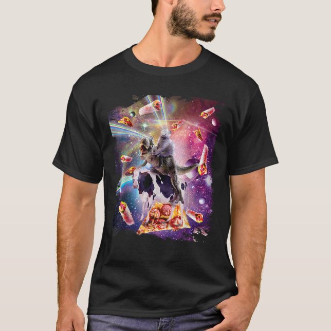 Laser Öga Space-katt på Dinosaur Cow Rainbow T Shi T Shirt (Framsida)