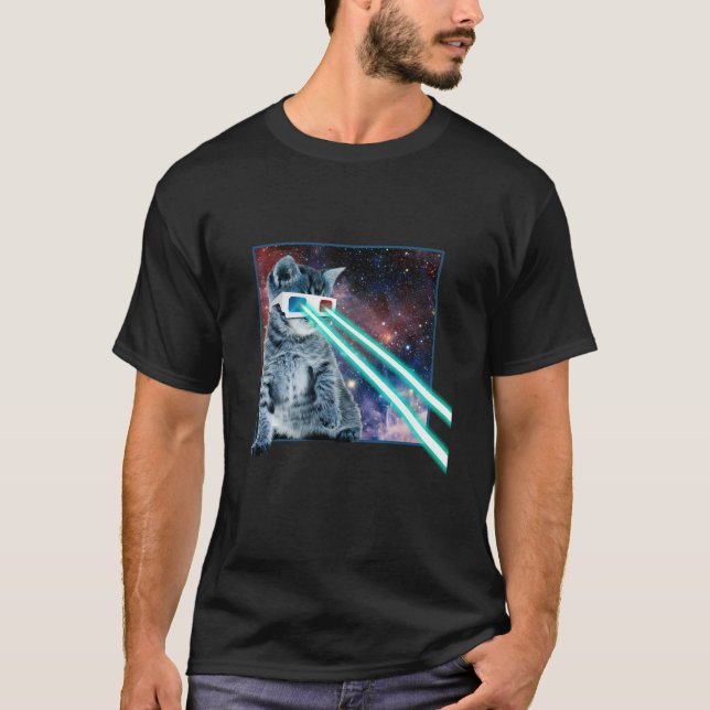 Laser Ögon Space Cat Funny Kattunge 3D-glasögon T  Shirt (Framsida)