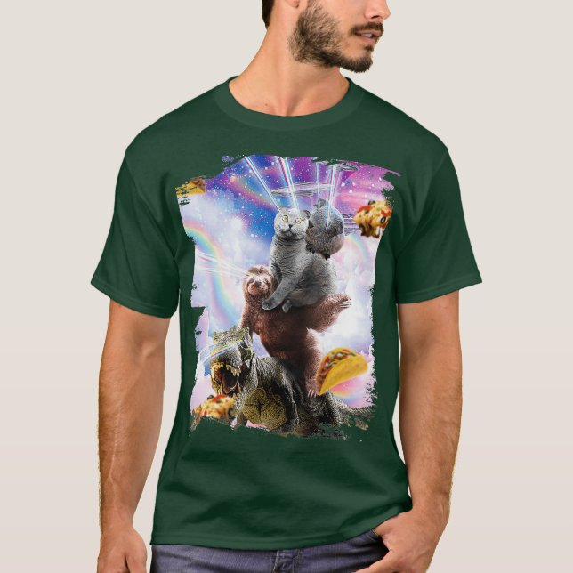 Laser Ögon Space Guinea Gris Cat Sloth Dinosaur T Shirt (Framsida)