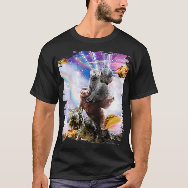 Laser Ögon Space Guinea Gris Cat Sloth Dinosaur T Shirt (Framsida)
