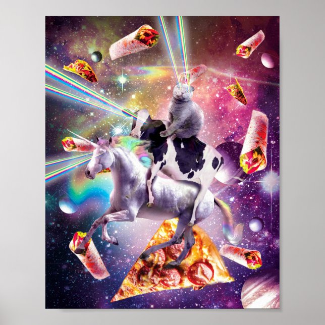 Laser Ögon Space-katt på grottenmajs - regnbåge Poster (Framsidan)