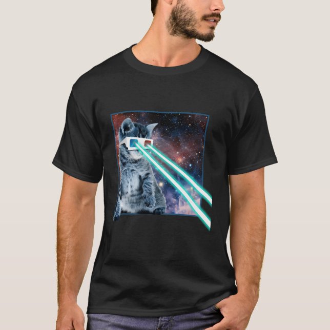 Laser Ögon Space Space Cat Kattunge 3D Glass T Shirt (Framsida)