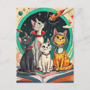 Läser Öppnar en gateway till Cosmic Cat Äventyr Vykort