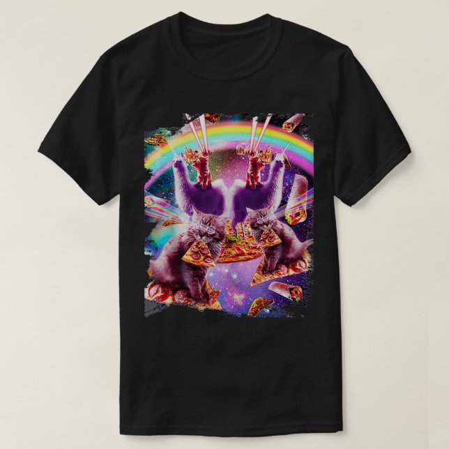 Laser Pizza-katt på Llama, Lazer Kattunge i regn T Shirt (Design framsida)