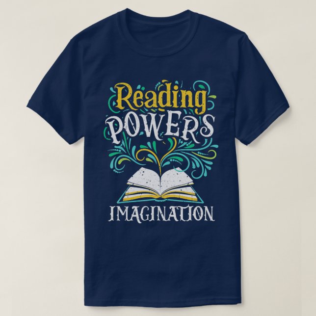 Läser Power Imagination Bokar Bookworm Reading T Shirt (Design framsida)