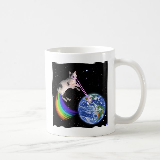 Laser Regnbåge Rymd Katt Kaffemugg (Höger)