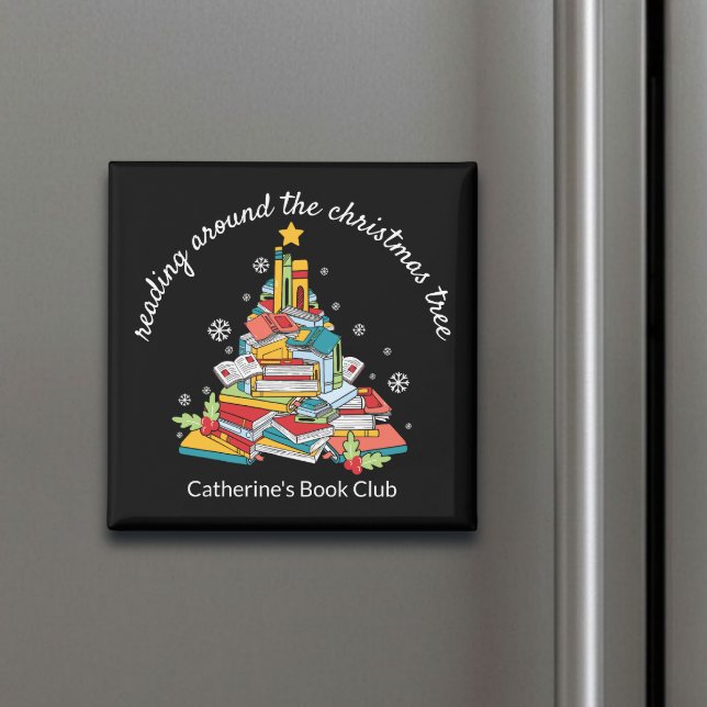 Läser runt julgranen bokklubb magnet (Skapare uppladdad)