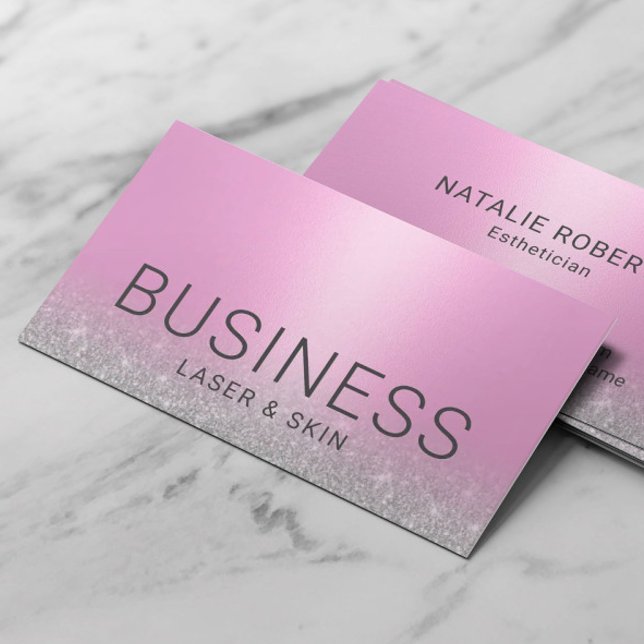 Laser & Skin Beauty Salon Esthetician Rosa Silver Visitkort (Skapare uppladdad)