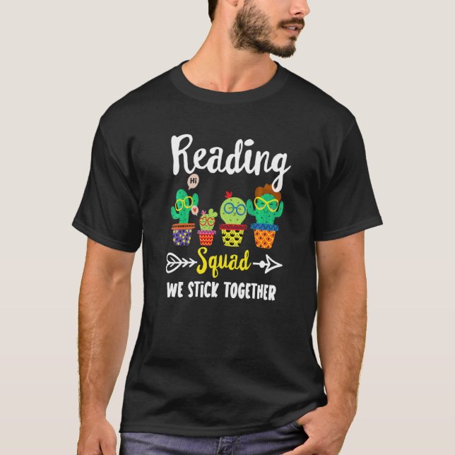 Läser Squad School Cactus Team Reading Teacher T Shirt (Framsida)