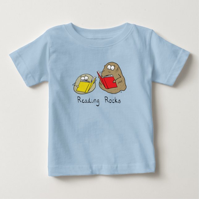 Läser Sten Funny Bok Barn Baby T-Shirt (Framsida)