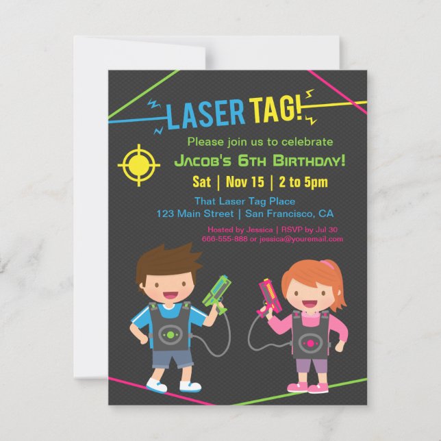 Laser Tag Barnkalas Inbjudningar (Framsida)