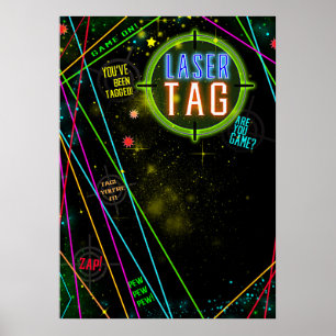 Laser Tag Färgade Ljusstrålar Födelsedagsfest Skyl Poster