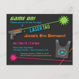 Laser Tag Födelsedagsfest Inbjudan Game On