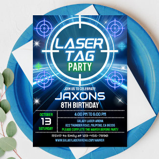 Laser Tag Födelsedagsinbjudan Neon Laser Tag Inbjudningar