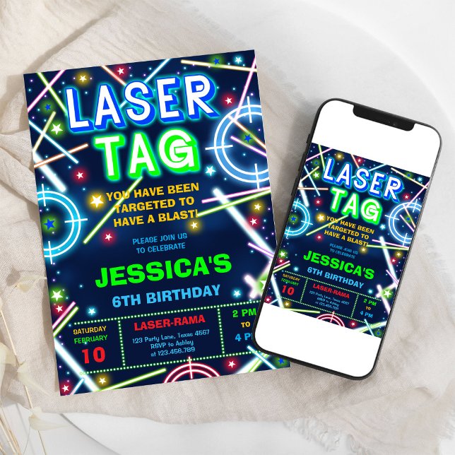 Laser Tag Neon Glow Födelsedagsfest Inbjudan (Skapare uppladdad)