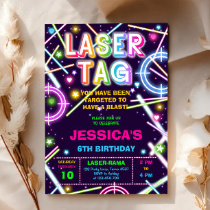 Laser Tag Neon Glow Födelsedagsfest Inbjudan