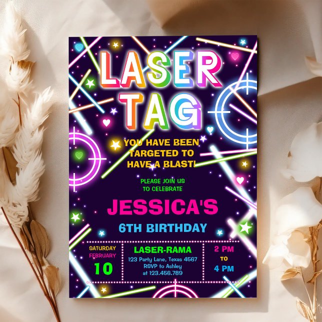 Laser Tag Neon Glow Födelsedagsfest Inbjudan (Skapare uppladdad)