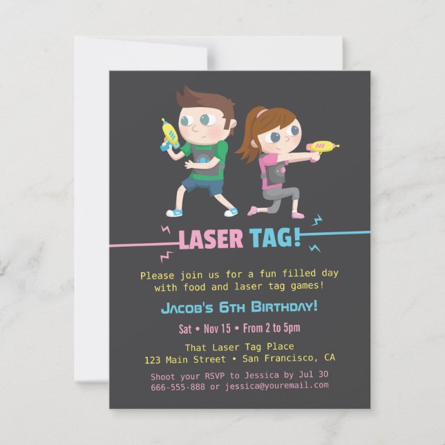 Laser Tag Spel Barnkalas Inbjudan (Framsida)