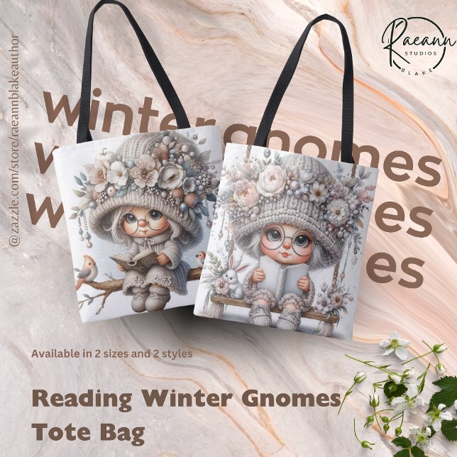 Läser Winter Gnomes Tote Bag Tygkasse (Skapare uppladdad)