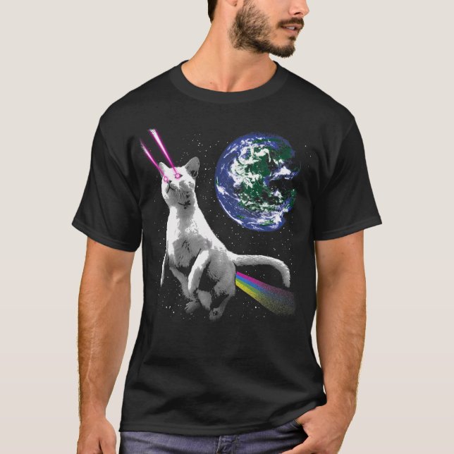 Laserkatt i rymden - kattastronaut framför PLA T Shirt (Framsida)