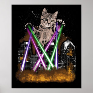 Laserkatt ödelägger stad med Tass Cute Adsible K Poster