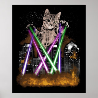 Laserkatt ödelägger stad med Tass Cute Adsible K Poster