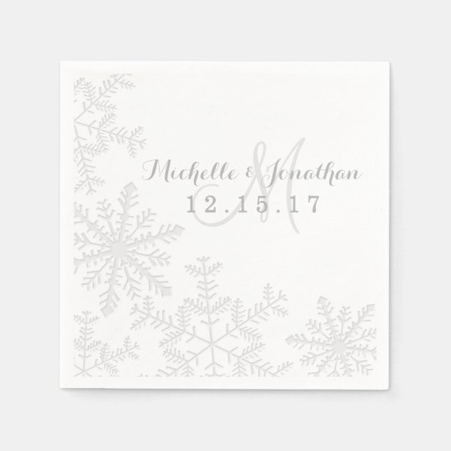 Laserklippt Silver Snöflingor Winter Wedand Napkin Pappersservett (Framsidan)
