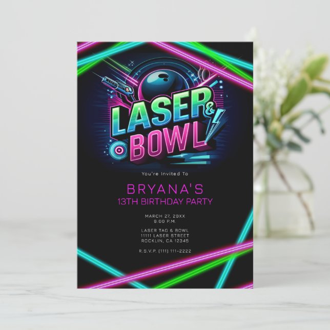 LaserlaserMärkre Bowling Födelsedagsfest Inbjudningar (Stående Fram)