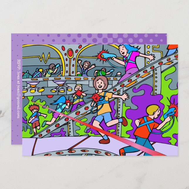 LaserMärkre Födelsedagsfest inbjudan (Fram/baksida)