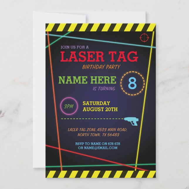 LaserMärkre Födelsedagsfest inbjudan Quest (Framsida)