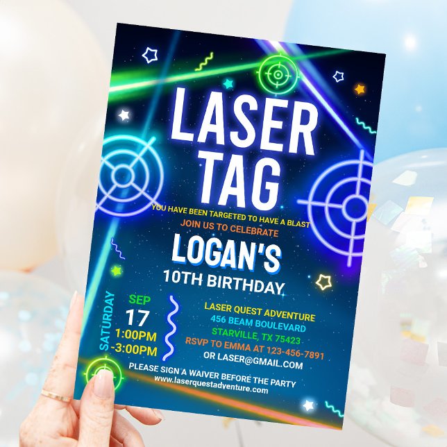 LaserMärkre, födelsedagsinbjudan Neon Laser Märkre Inbjudningar (Skapare uppladdad)