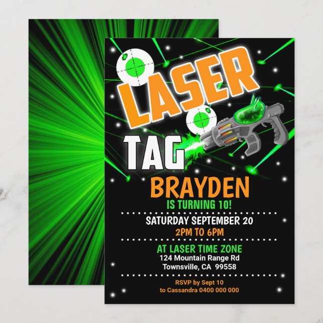 LaserMärkre Inbjudan Grönt Laser Märkre Party Inbj (Fram/baksida)