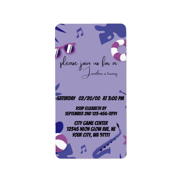 LaserMärkre Neon Grönt och Blue Beams Födelsedagsf Adressetikett (Framsidan)