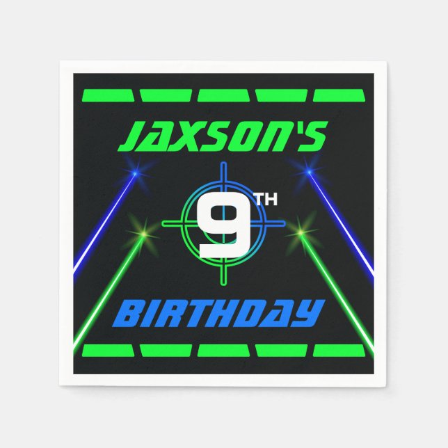 LaserMärkre Neon Grönt och Blue Födelsedagsfest Pappersservett (Framsidan)