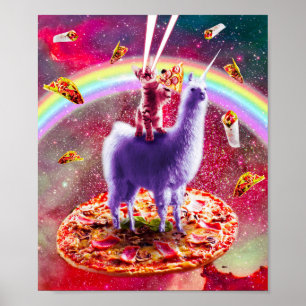 LaserÖga Rymden-kattriding på Llama Unicorn Poster