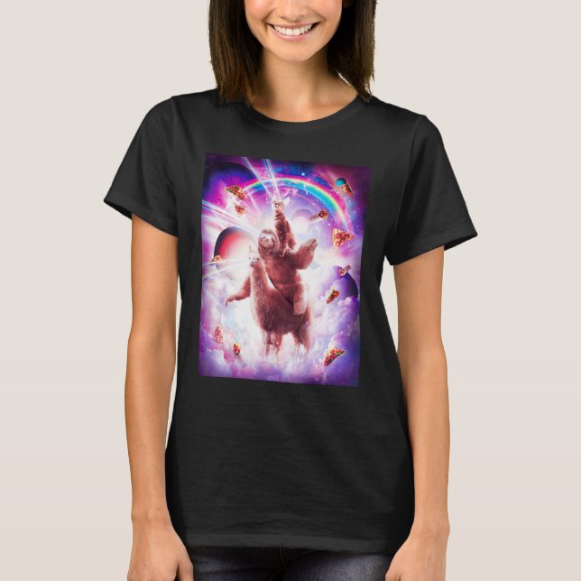 Laserögon Rymdkatthästen Långsam Llama - Regnbåge T Shirt (Framsida)