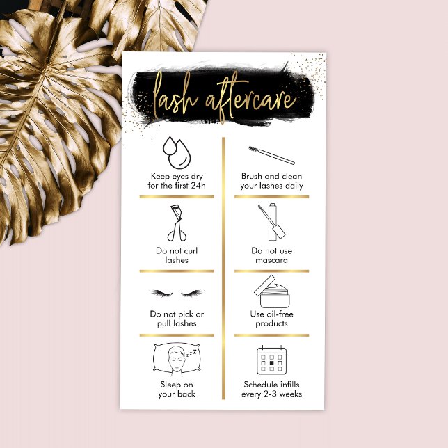 Lash Aftercare Guide Black & Guld Glitter Salon Visitkort (Skapare uppladdad)