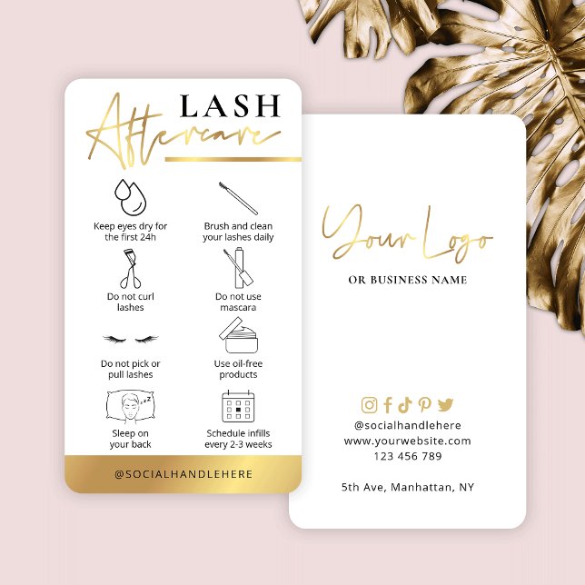 Lash Aftercare Guide White & Guld Lash Salon Visitkort (Skapare uppladdad)