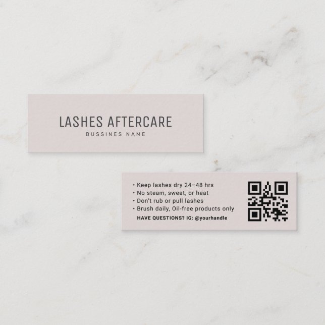 Lash Aftercare Instruction Card with QR Code  Mini Visitkort (Fram/baksida)