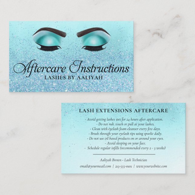 Lash Aftercare Instructions Turcos Glam Glitter Visitkort (Fram/baksida)