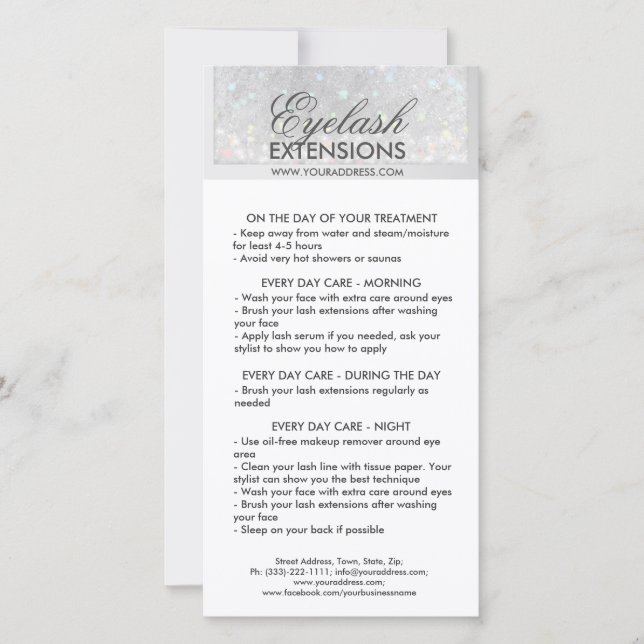 Lash Aftercare White Glitter Snö Star Tack Kort (Framsida)