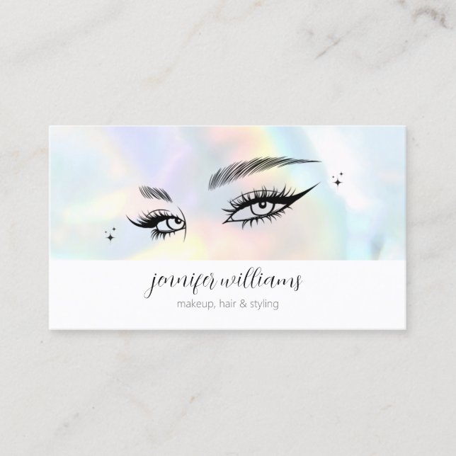 Lash Ansikte Beauty Logotyp Makeup Artist HoloGrap Visitkort (Framsida)