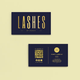 Lash Artist QR Code & Logotyp Navy and Guld Visitkort