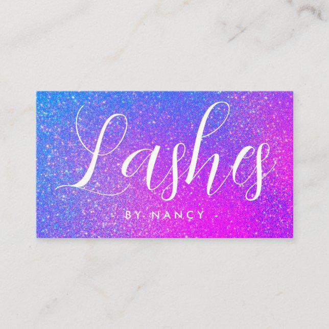 Lash Artist Typography Lila Holography Glitter Visitkort (Framsida)