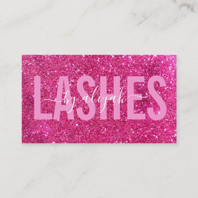 Lash Artist Typography Sparkly Rosa Glitter Visitkort (Framsida)