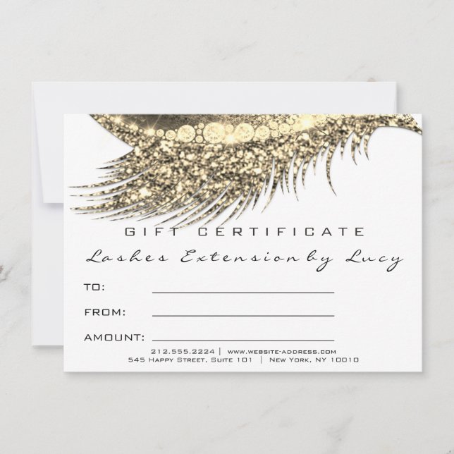Lash Beauty Makeup Certificate Gift Guld White (Framsida)