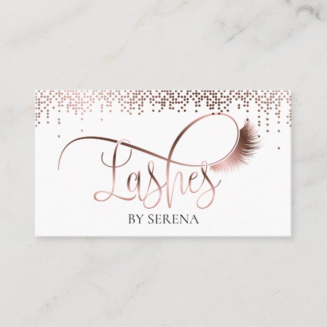 Lash Beauty Makeup Girl Lash Ro Guld Confetti Visitkort (Framsida)