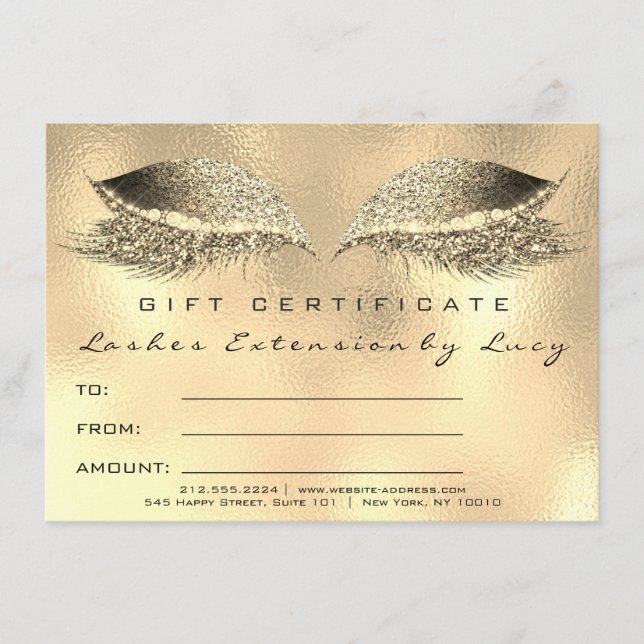 Lash Beauty Studio Makeup Certificate Gift Guld (Framsida)