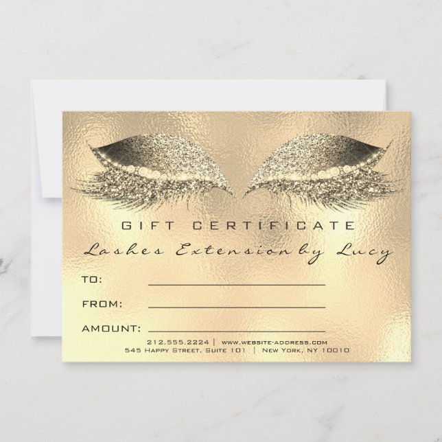 Lash Beauty Studio Makeup Certificate Gift Guld (Framsida)
