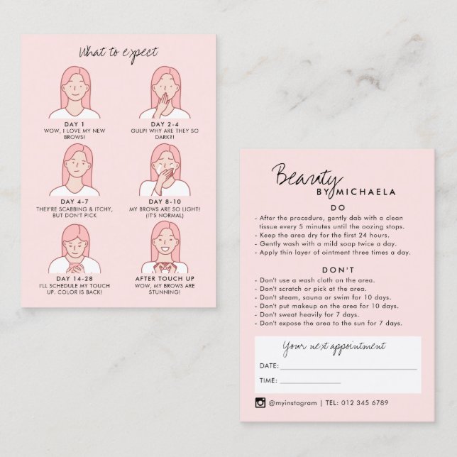 Lash/Brow Aftercare Instructions & Möte Visitkort (Fram/baksida)